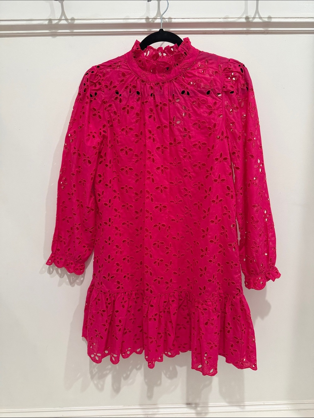 J. Crew Hot Pink Eyelet Ruffle Mini Dress